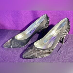 Impo Black Heels with Rhinestone Accents